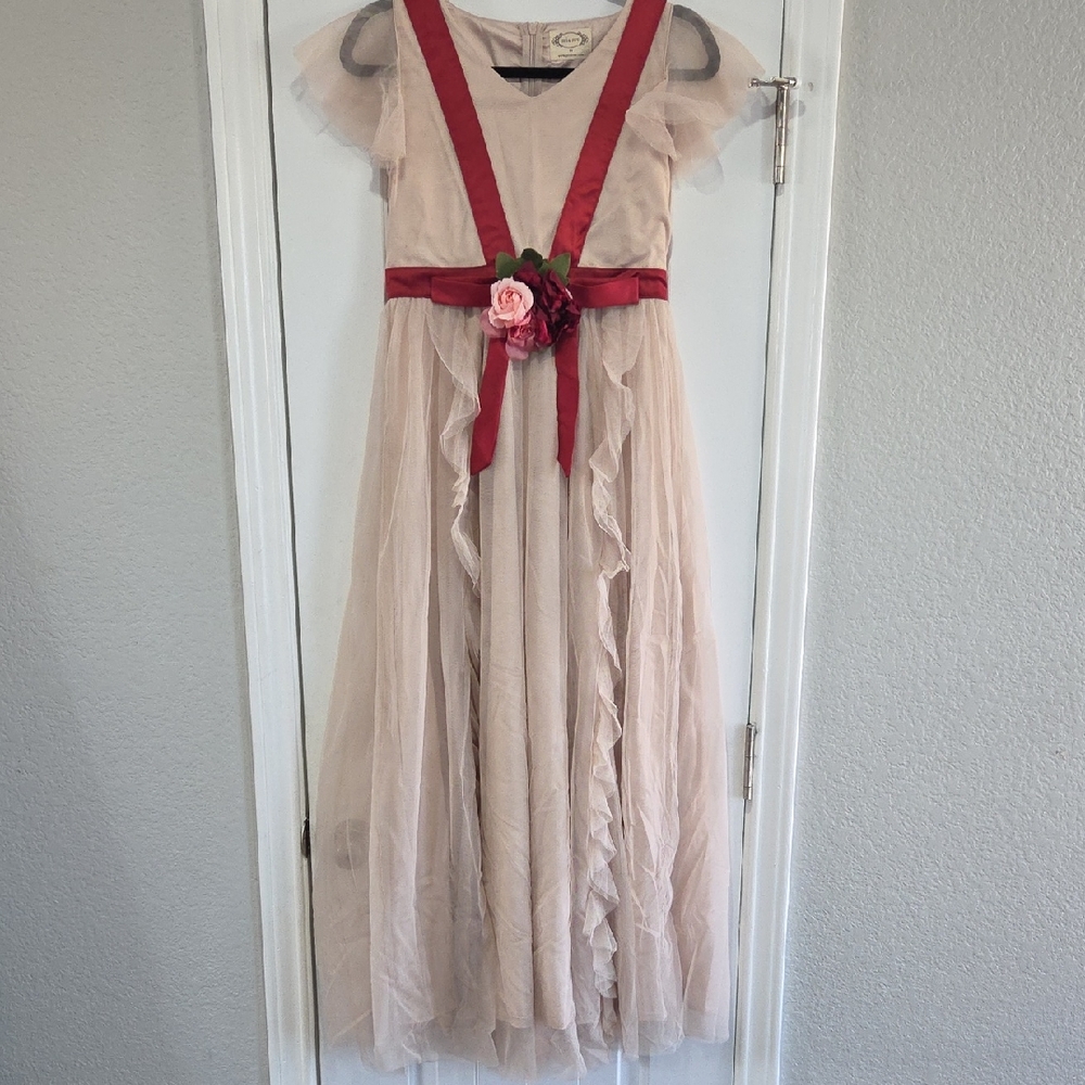 Elegant Cream and Red Kids Formal Dress